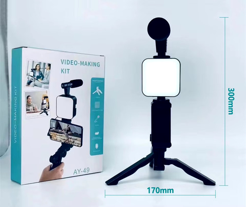 Kit De Grabacion Tripode Microfono Luz Led