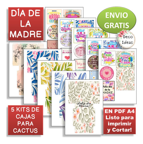 Kit Imprimible 03 Portamacetas Dia De La Madre Cactus + Tag