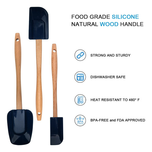 Espatula Silicona Mango Madera Juego 3 Utensilio Cocina Para