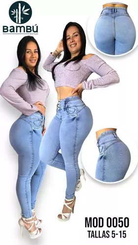 Jeans Dama Levanta Pompa Pantalón Colombiano Push Up Mezclil