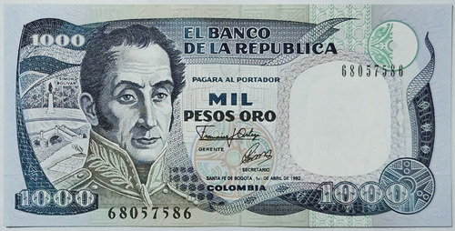 Billete 1000 Pesos 01/abr/1992 Colombia Unc