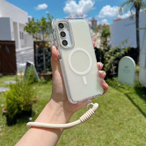 Funda De Teléfono Con Cordón Magnético Para Samsung Galaxy A56 A36 A26 A16 A06 A55 A54 A53 A35 A34 S25 Ultra Aurora Con Decoloración Láser