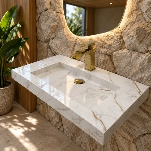 Pia De Porcelanato Esculpido Cuba Porcelanato 40x60 Dourado-escuro Polido