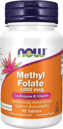Methyl Folato 1000 Mcg, Folato / Coenzima B, 90 Tabletas Now