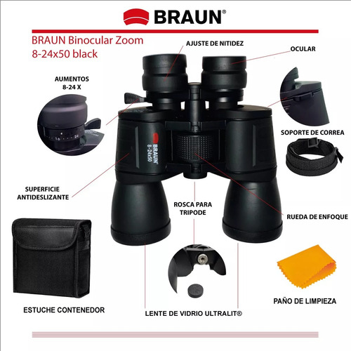 Imagen 6 de 10 de Binoculares Braun Zoom 8-24x50 Funda Prem