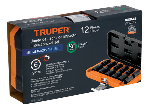Juego De 12 Dados De Impacto Cuadro 1/2 6 Puntas Mm 100944