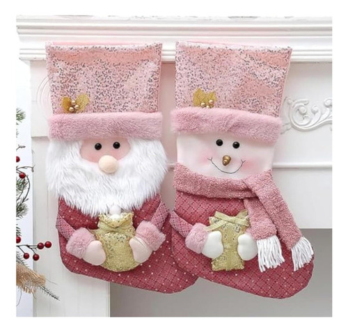Medias Navideñas Decoradas Defelpa Con Lentejuelas Rosas3pcs