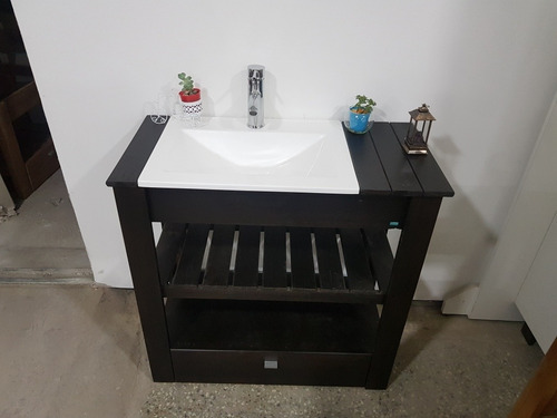 Vanitory Madera Rustico Bacha 80cm Cajon