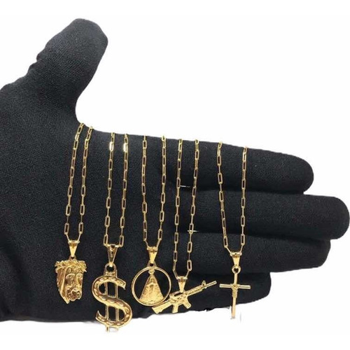Kit Atacado Com 20 Correntes E Pingentes Banhado A Ouro 18k