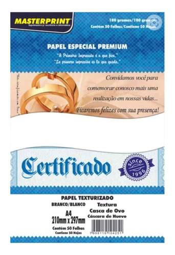 Papel Masterprint Casca De Ovo Branco 180g A4 50 Fls Premium