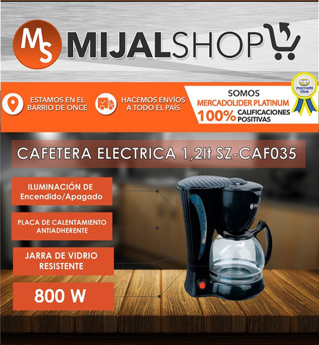 Cafetera Electrica Suzika Caf035 Jarra Vidrio Filtro 12 Taza