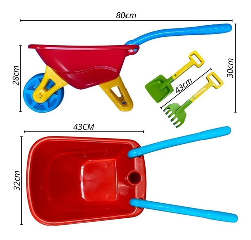 Imagem 4 de 4 de Big Carriola Carrinho De Mão Infantil Com Rastelo E Pá