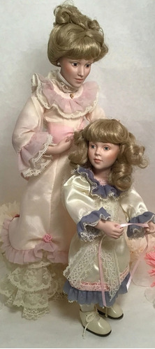 Danbury Mint Madre E Hija Muñecas Porcelana Vintage Bellas