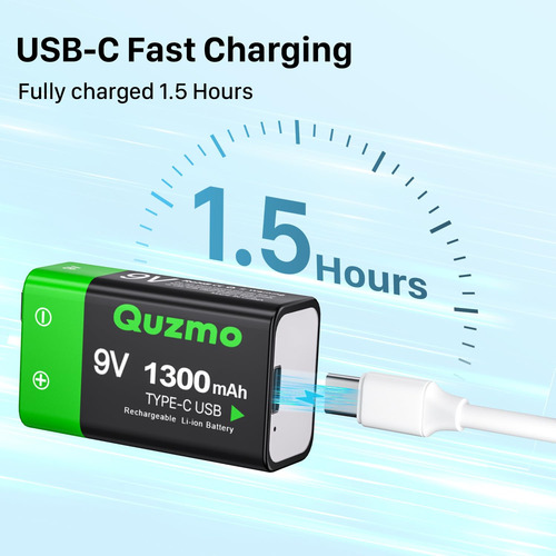 Baterías Recargables De 9v 1300mah Con Carga Usb-c Paquete 4