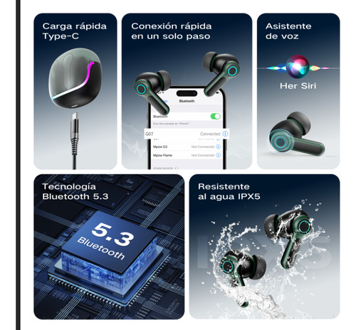 Audifonos Inalambricos Gamer Con Microfono Occiam G07 Verde