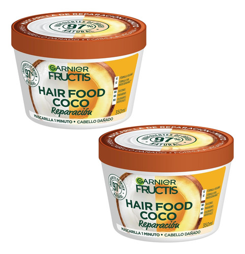 2 Pzas Mascarilla Capilar Garnier Coco Cabello Dañado 350ml