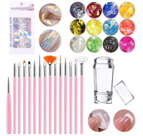 Kit Decoração Unhas Nail Art Pincéis Manicure Carimbo Duplo