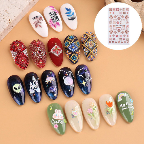 Lindas Pegatinas De Uñas En Relieve 5d Calcomanía Tallada