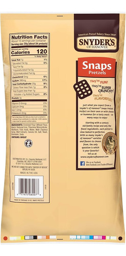 2pz Snyder's Of Hanover Botana Snaps Pretzels 255g