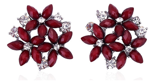 Zircon Rhinestone 3 Flower Stud Earrings, Metal Color:red