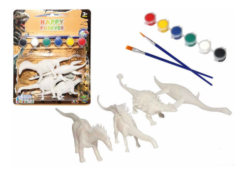 Set X4 Dinosaurios Para Colorear Incluye Pincel Y Pinturas