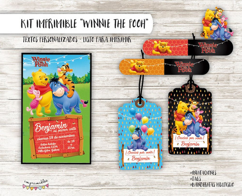 Kit Imprimible Winnie The Pooh  - Textos Personalizados