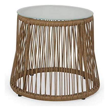 Russell Outdoor End Table, Light Brown + Silver