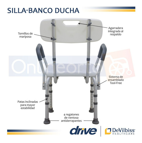 Silla Ducha Brazos Banco Ajustable Respaldo Antiderrapante