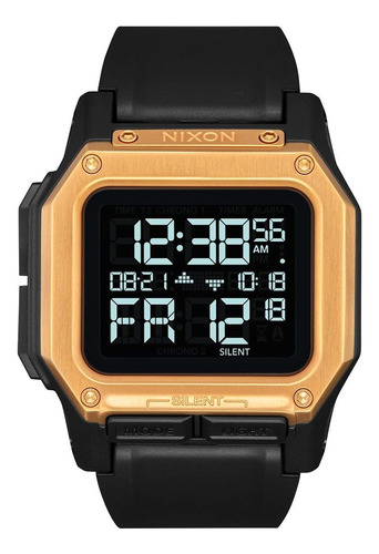 Reloj Hombre Nixon A1180 Cuarzo 46mm Pulso Negro En Silicona