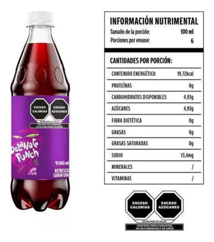 12 Refrescos Delaware Punch Uva 600ml C/u