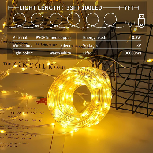 Luces De Hadas 40 Pies 100 Led Usb Luces De Cuerda De Centel