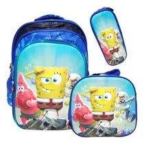 Comprar Mochila Escolar Bob Esponja Patricio Lonchera Y Cartuchera