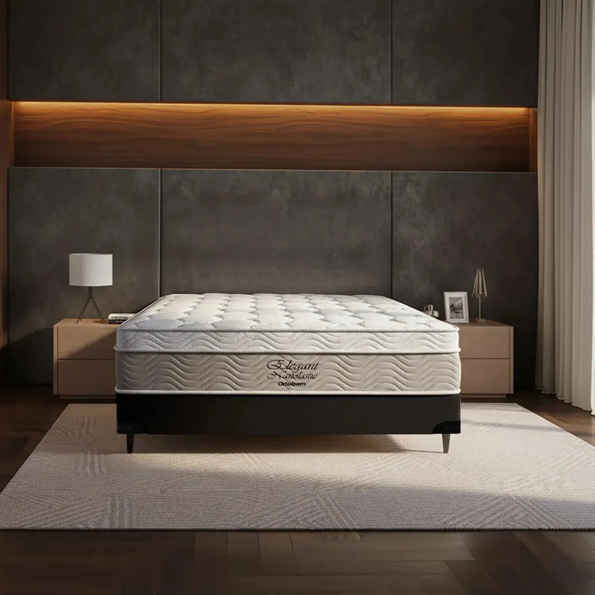 Cama Box E Colchão Elegant Nanolastic - Ortobom Preto