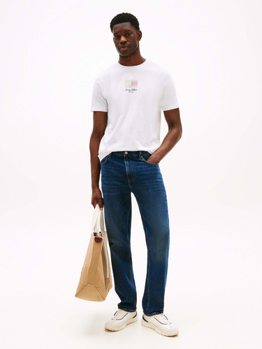 Playera Blanca Logo Rayas Tommy Hilfiger De Hombre
