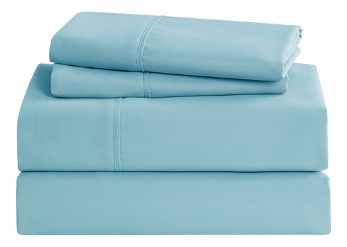 Juego De Sábanas Matrimonial Kinkete 4 Pzs Ajustables Azul Acero Liso