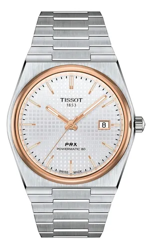 Reloj pulsera Tissot PRX powermatic 80 con correa de acero inoxidable color plata - bisel oro rosa