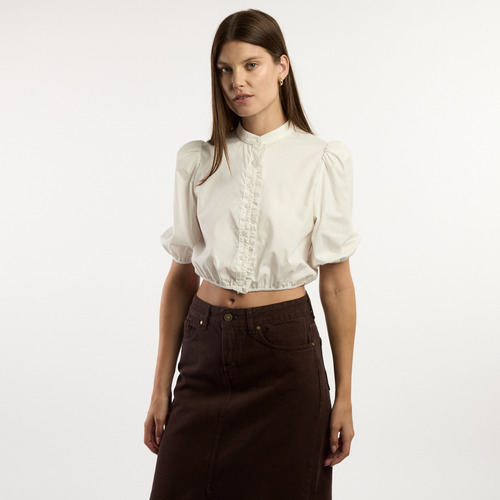 Camisa Mujer Kevingston Ruffle Manga 3/4 Lisa Off White
