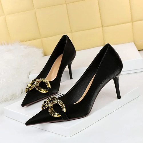 Zapatos Bigtree De Tacón Alto Con Hebilla Metálica Y Punta P