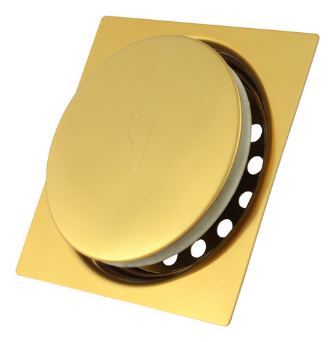 Ralo Click Banheiro 10x10 Quadrado Inox 304 Dourado Gold