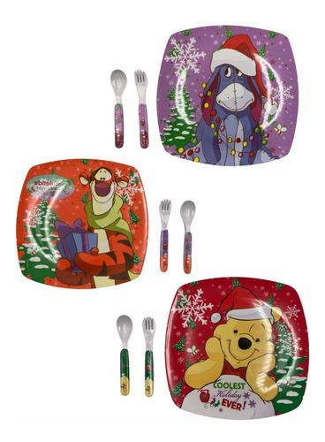 200 Platos Y Cubiertos Melamina Navideños Decorados W. Pooh