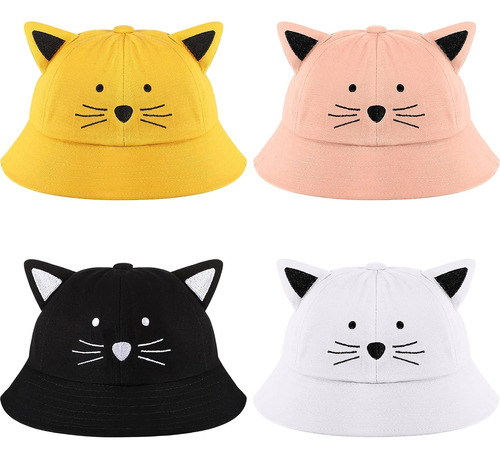 4 Piezas Plegable Ala Ancha Lindo Gato Cubo Sombrero