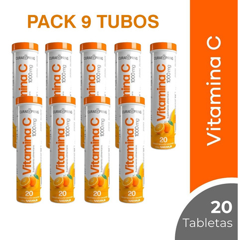 Pack 9 Vitamina C Efervescente 1000mg X20 Tab Curaespring