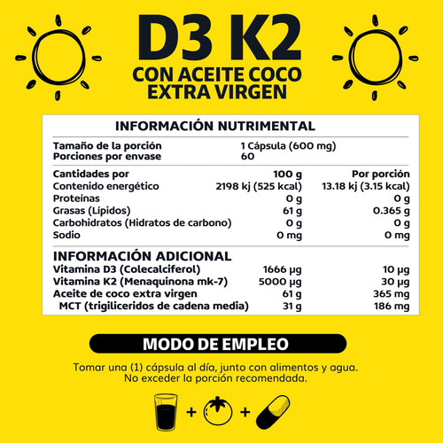 Beyond Vitamins | Vitamina D3 + Vitamina K2 | Cápsula Blanda Premium | Aceite De Coco Extra Virgen | Mct (trigliceridos) Para Mayor Absorción | Coconut Oil - 60 Cápsulas