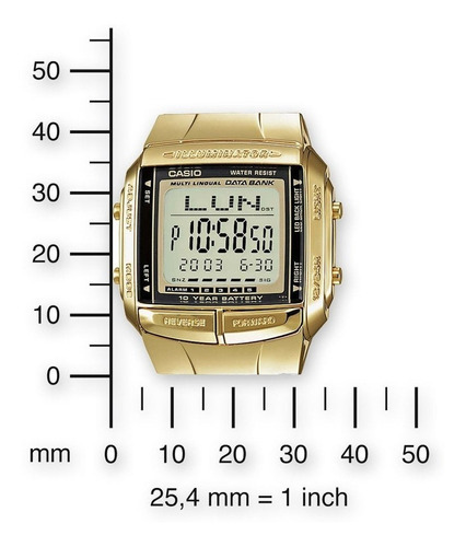 Reloj retro dorado Casio DB-360g-9 Data Bank, bisel negro