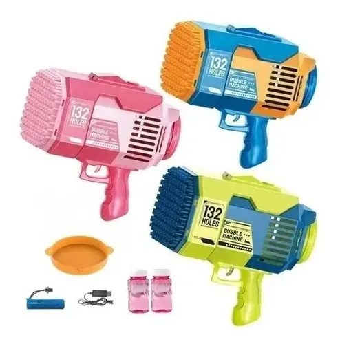 Pistola de burbujas Gatling para niños, juguete eléctrico de carga de 64 agujeros, máquina de burbujas automática, jabón y agua al aire libre, Verano - AliExprs 26