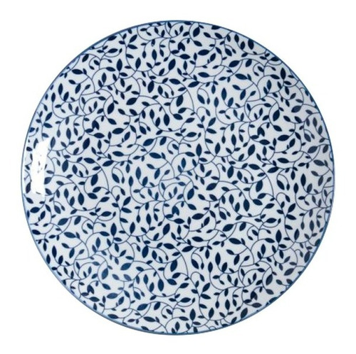 Plato Playo Porcelana Diam. 26,5cm Diseño Hojas Azules 