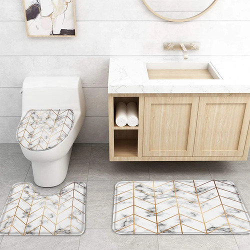 Set De Cortina De Ducha Con Estampado De Mármol Escandinavo