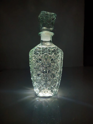 Botella Vidrio Cristal 750 Ml Diamante Luz Led 6 Pcs