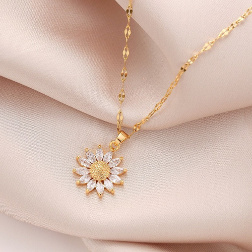 Collar Girasol Para Mujer Dijes Cadena Chapado En Oro 18k