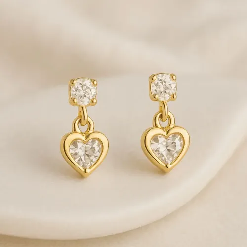 Brinco Coração Cristal E Zircônia Banhado A Ouro Semijoia